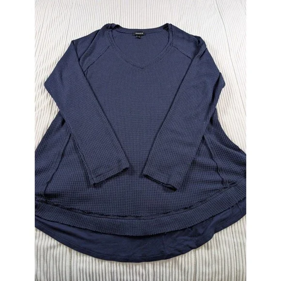 Torrid Waffle Knit Tunic Top Womens 1 Blue V-Neck Long Sleeve Pull Over - Picture 4 of 9